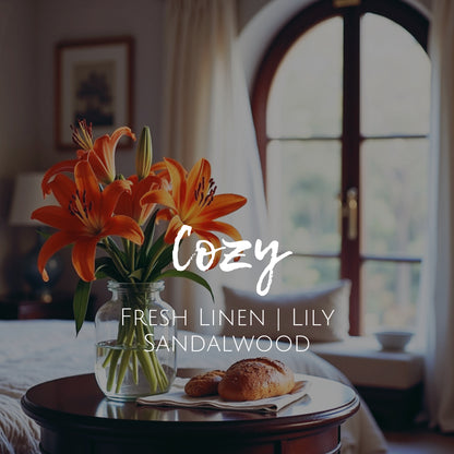 Cozy - 12 oz candle - Fresh Linen | Lily | Sandalwood